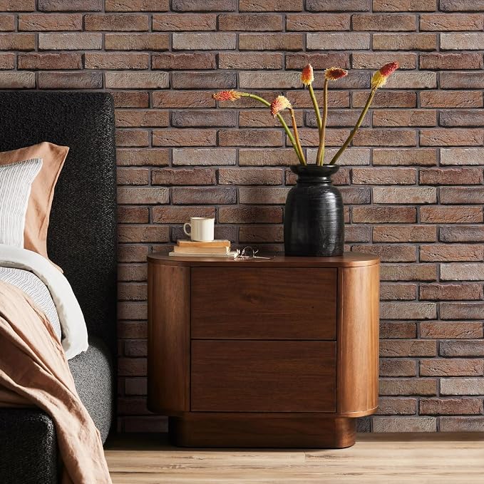 COMSTICKC 3D Brown Faux Brick Wall Panel Peel and Stick Wall Covering, 12 Pcs of 22.8" x 11.8", Not Real Brick, UrltraLight PVC Self Adhesive Brick Decorative Tile Interior, Covers 22.48 sq.ft