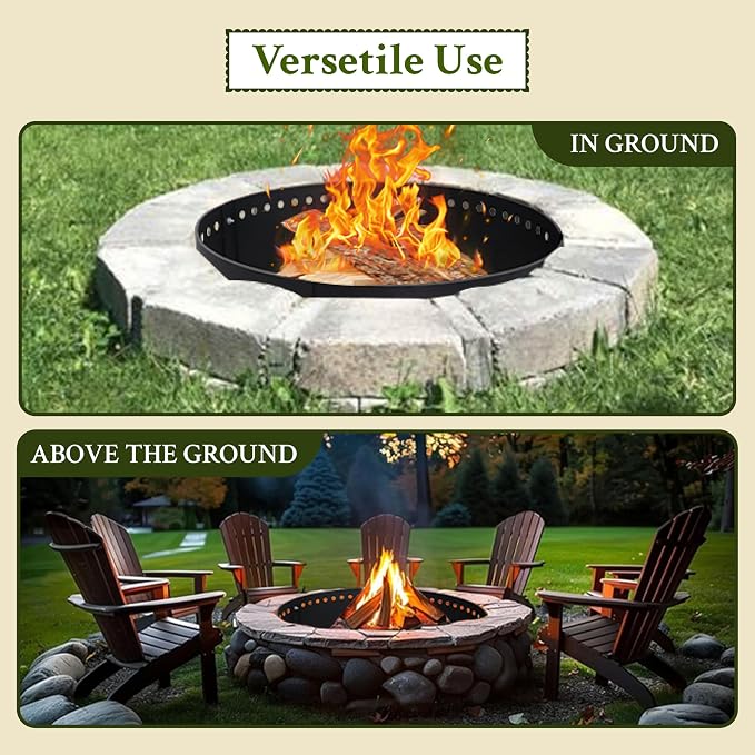 FEBTECH - 36" Fire Pit Ring for Outside - Round Steel Insert with 12" Height - Ideal for DIY Fire Pit Setup in Ground or Above Ground - Perfect for Backyard, Camping & Garden