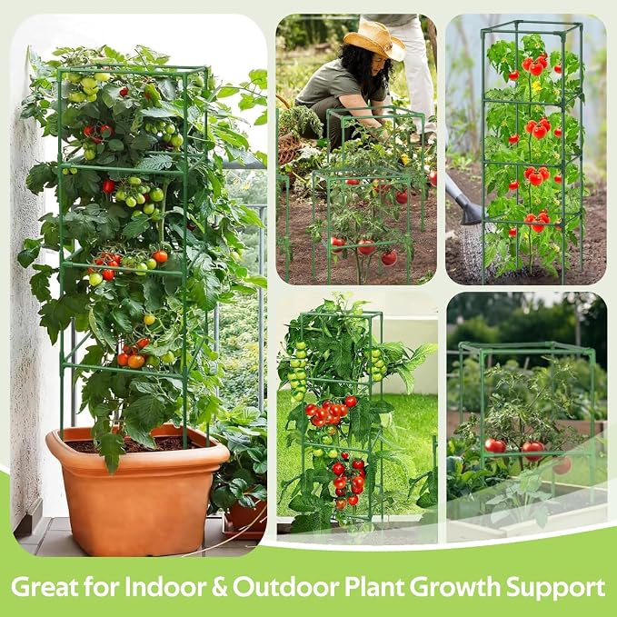 3 Pack Tomato Cages for Garden - 48" Square Tomato Cage for Pots & Raised Garden Bed - Heavy Duty Tall Tomatoes Trellis Plant Stakes Support for Vertical Climbing Plants Vegetables & Flowers