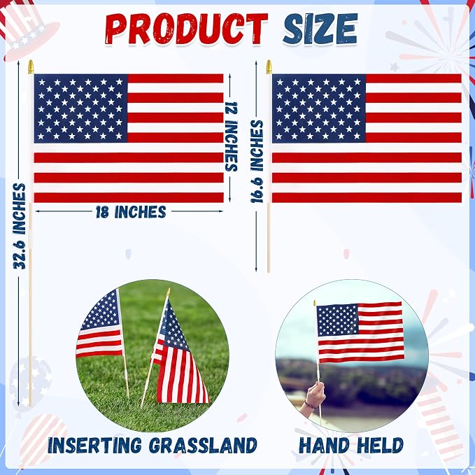 12 Pcs 12x18 In American Flags for Outside, 4th of July Grounded Decorations Outdoor Weatherproof 250 Anniversary USA Flag for Memorial Day Patriotic Decor Fourth of July Accessories