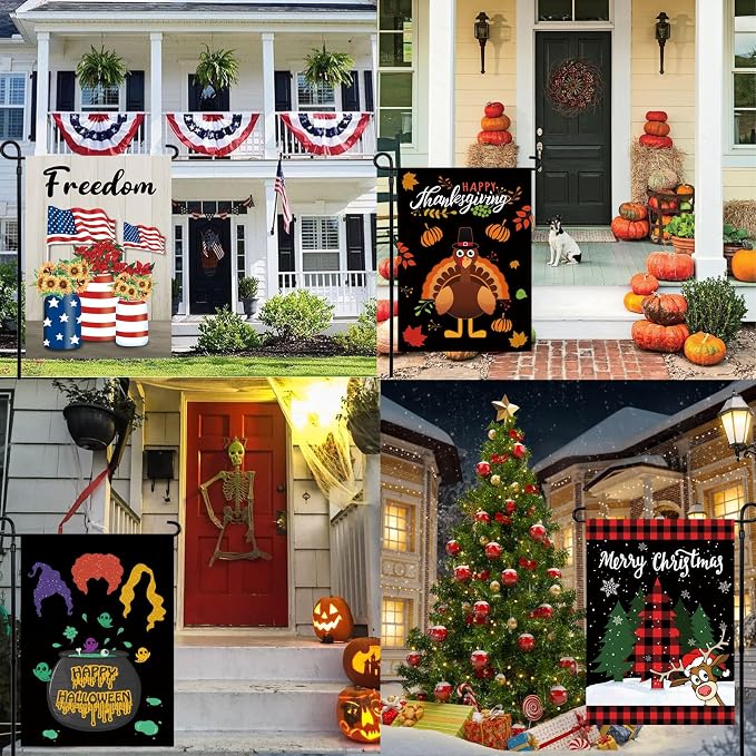 Pating Seasonal Garden Flags Set of 12 Double Sided 12 x 18 Inch, Small Yard Flags for Outside, Christmas Halloween Easter Valentine's Day Outdoor Decor, Holiday Garden Decorations for All Seasons