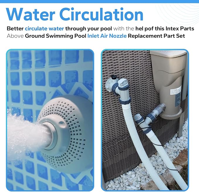 12355 Large Inlet Air Nozzle with Hose Compatible with Intexx 1900-2450gph Pumps, Pool Inlet Air Nozzle for Intexx 18' and Larger Pools, Strainer Grid Inlet Water Jet Nozzle Kit, Pool Replacement Part