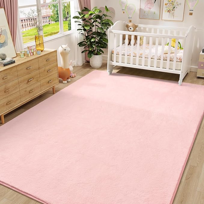 Amearea Modern Area Rugs for Bedroom Living Room, 4x6 Pink Memory Foam Rug | Thickened Fluffy Indoor Washable Rugs Non Slip Minimalist Carpet for Kids Boys Girls Dorm Nursery Room Decor