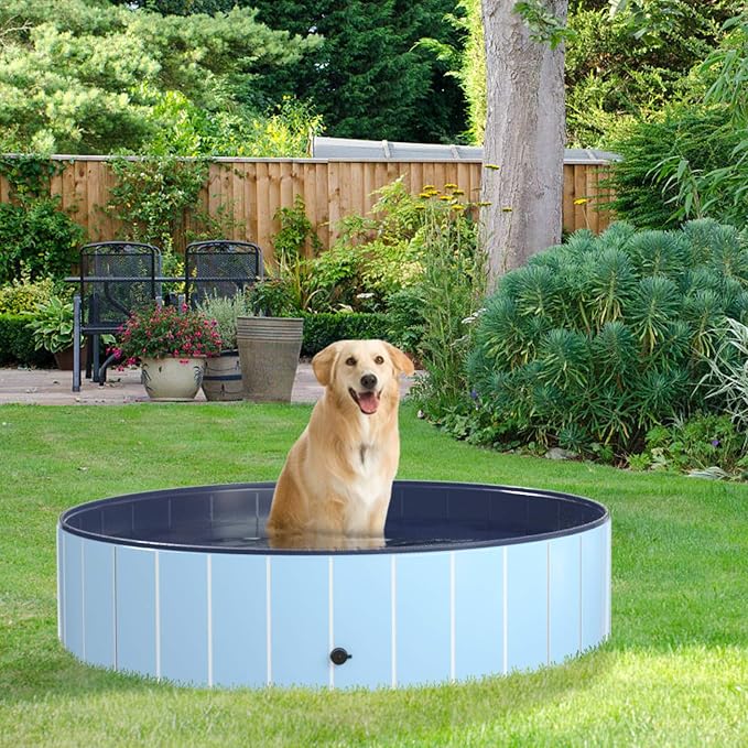 Pet Bath Pool Foldable Pet Swimming Pool PVC 55'' x 12'' Indoor &Outdoor Bathing Tub for Large Dogs Cats Kids,Blue