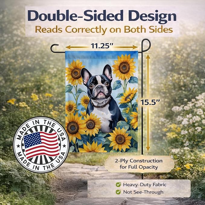 Caroline's Treasures DAC6082GF French Bulldog in Sunflowers Garden Flag Mailbox Flag Decorative Yard Flag Banner Outside Patio Artwork Yard Flower Beds, Garden Size, Multicolor