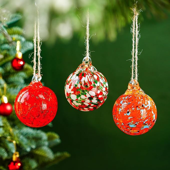 Set of 3 Hand Blown Glass Ball Ornament 2.3in Hanging Glass Gazing Balls