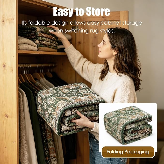 Washable Area Rugs - Perfect for Living Room, Bedroom, Kids Room, Nursery - Stain & Water Resistant Non-Slip, Pet & Child Friendly, Vintage Tribal Area Rugs (Green, 6' x 9')