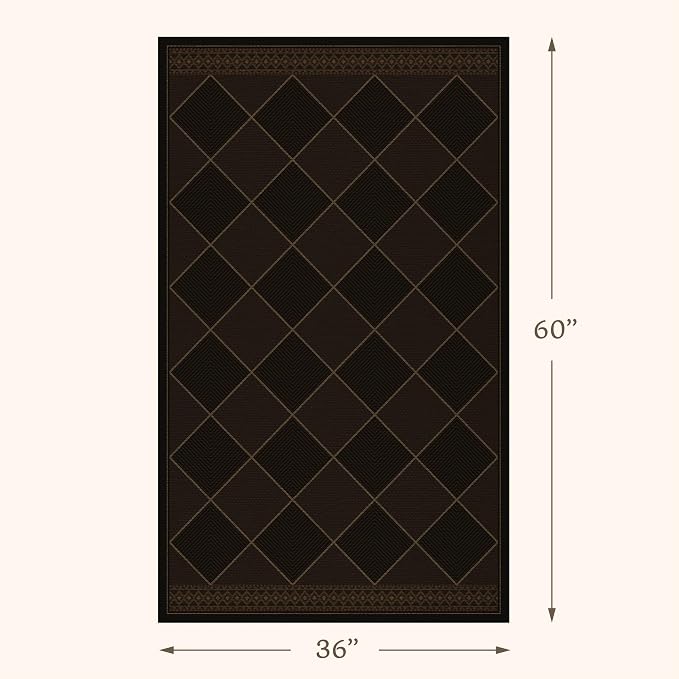 Checkered Easy Jute 3x5 for Porch Rugs Indoor Outdoor Decor, Washable Non Slip Entry Way Front Door Mat Outdoor, Farmhouse Patio Rug, Dark Brown Non Slip Daimond Carpet for Kitchen, Backyard, Laundry