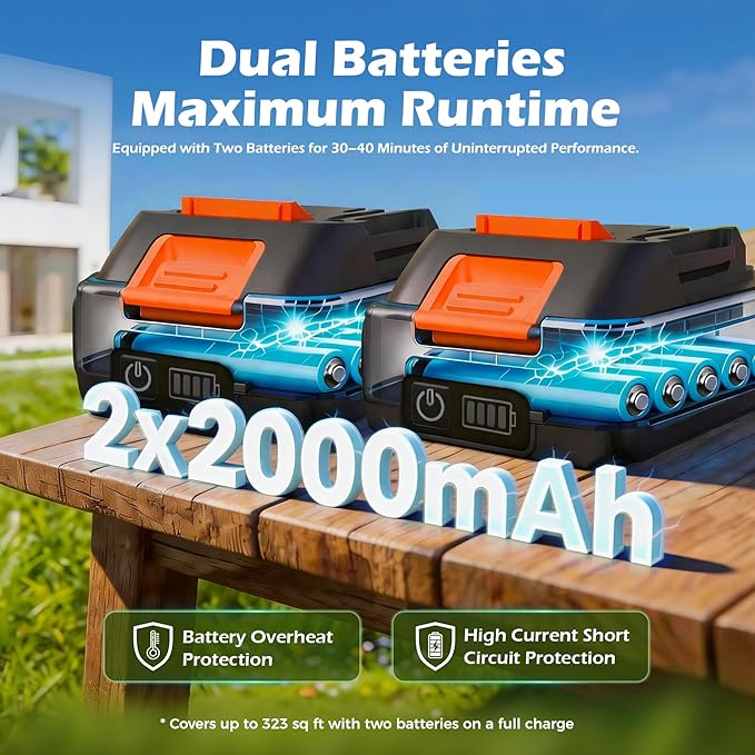 21V Weed Wacker Weed Eater: Electric String Trimmer & Edger 2in1 Lawn Tool Battery Powered - 12 Inch Grass Cutter with 2Pack 2000mAh Batteries & Charger - Cordless Lightweight for Small Yard Garden