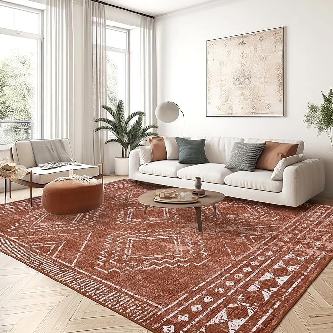ILANGO Moroccan Area Rugs 5'x7' for Living Room Machine Washable Modern Rugs with Rubber Backing Non Slip Carpet for Dedroom Farmhouse Dining Room, Ultra-Thin, Foldable, Easy Clean