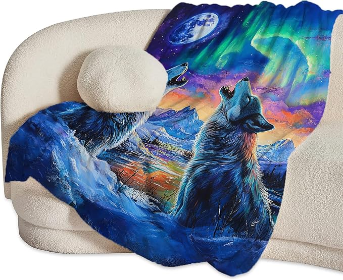 Wolf Throw Blanket Wolves Animal Gifts for Girls Women Men Boys Plush Cozy Flannel Fleece Fuzzy Landscape Blankets Decor 50"X40"