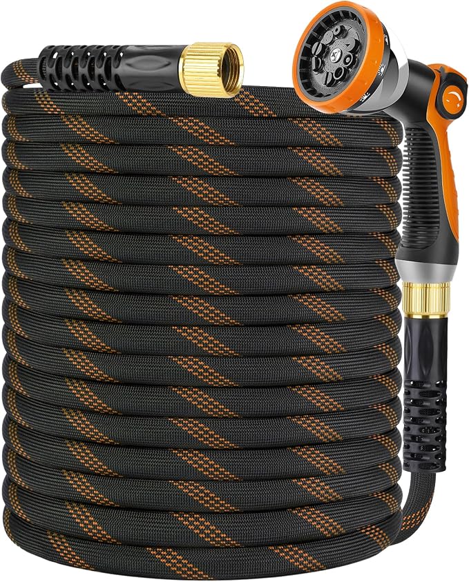 Non-Expanding Garden Hose 100 ft, Kink Free Flexible Water Hose with 10-Pattern Spray Nozzle, Lightweight Hose Pipe, Leak Proof, 3/4" Swivel Connectors, Super Fabric, Portable Storage Strap