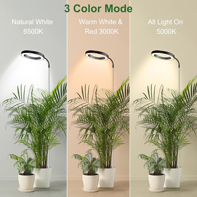 Wolezek Grow Lights for Indoor Plants Full Spectrum, 80 LEDs 3 Colors Grow Light, 65in Large Plant Lights for Indoor Growing with 360°Gooseneck, 6/12/16H Timer, 5 Brightness, Height Adjustable, Black
