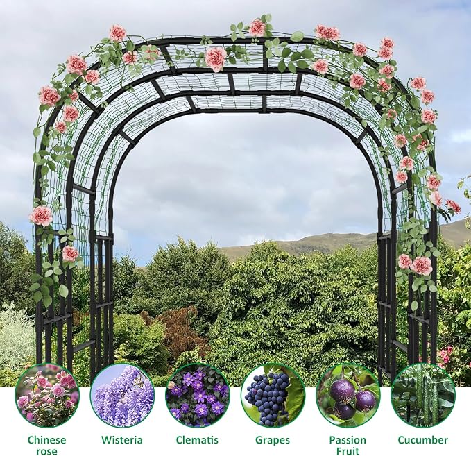 DoCred Garden Arch Trellis, 87in H x 118in L Large Garden Arch Arbor Trellis for Climbing Plants Outdoor Plant Support for Cucumber Grape Vine,Tall Metal Gardens Archway for Lawn Party Ceremony