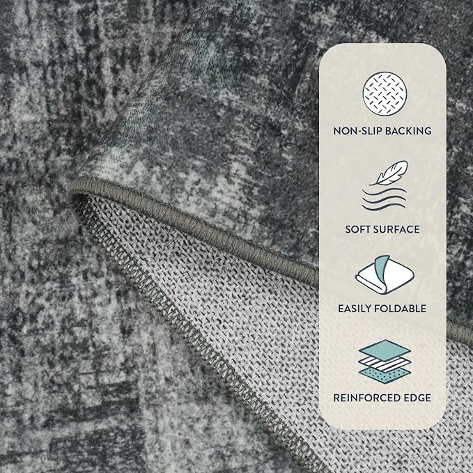 Lahome 3x5 Black Rugs for Entryway,Boho Kitchen Rugs Non Slip Washable,Modern Abstract Ombre Small Soft Low-Pile Indoor Floor Carpet for Bathroom Bedroom(3'x5',Black and White)