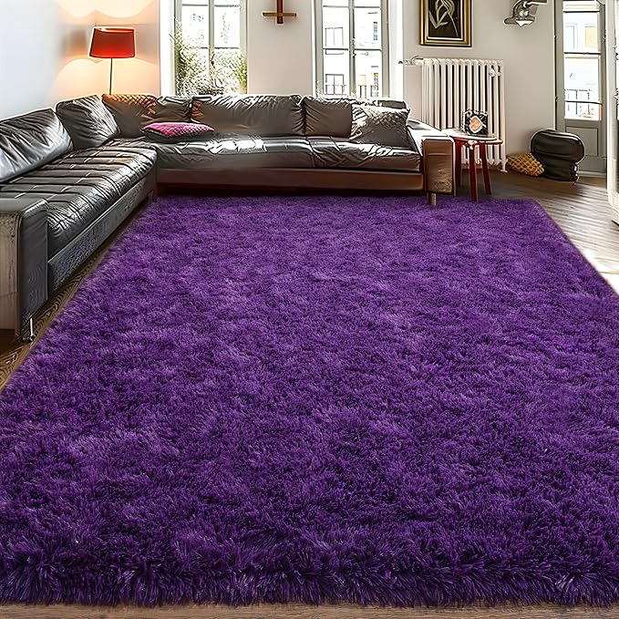 10x14 Large Area Rugs for Living Room, Fluffy Washable Purple | Upgrade Non-slip, 10 x 14 Big Shag Rug for Bedroom Girls Kids Nursery, Modern Shaggy Furry Carpet for Dorm, Flame Resistant