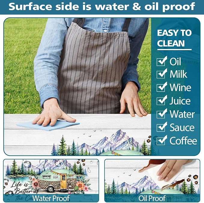 Picnic Table Cover with Bench Covers, Camper Floral Waterproof Windproof, Fitted Tablecloth with Elastic Edge, Camping Accessories Essentials for Backyard BBQ RV Trip Picnic Outdoor Party, 30X96 inch