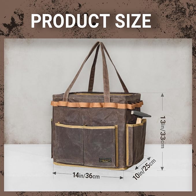 Self-Standing Tool Bag with 6 Pockets & 23 Hanging Holes - Collapsible Reusable Wire Frame Rectangular Basket, Easy Tool Access, 14" x 13" x 10" | Grey