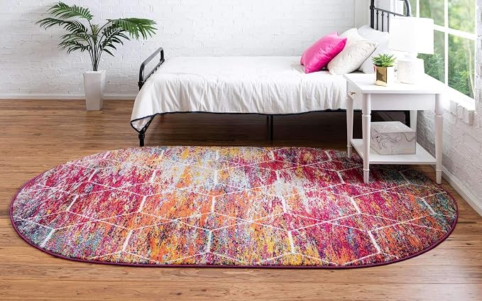 Unique Loom Trellis Frieze Collection Area Rug - Geometric (5' x 8' Oval, Multi/ Ivory)