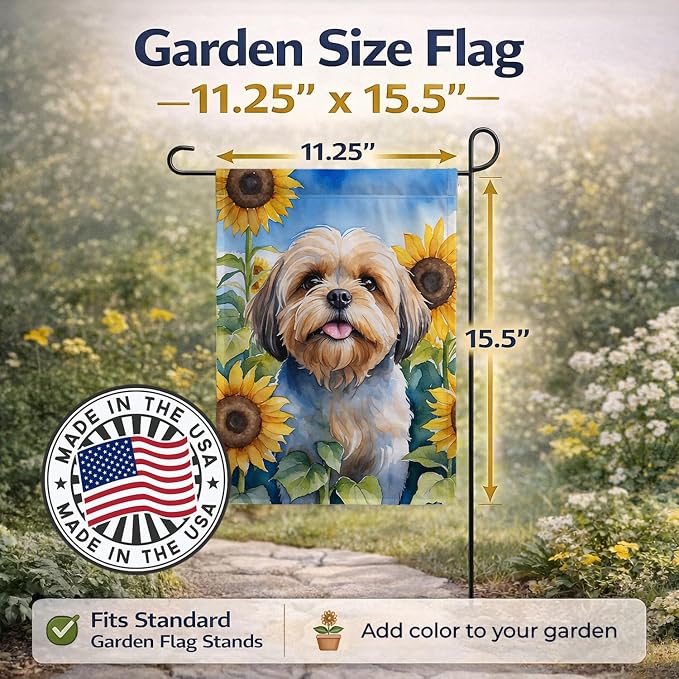 Caroline's Treasures DAC6116GF Lhasa Apso in Sunflowers Garden Flag Mailbox Flag Decorative Yard Flag Banner Outside Patio Artwork Yard Flower Beds, Garden Size, Multicolor