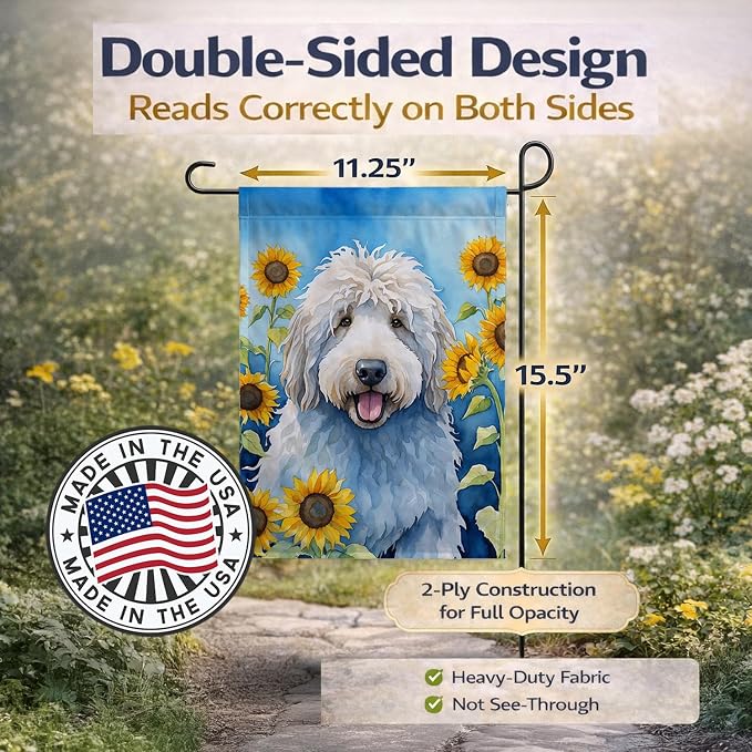 Caroline's Treasures DAC6107GF Komondor in Sunflowers Garden Flag Mailbox Flag Decorative Yard Flag Banner Outside Patio Artwork Yard Flower Beds, Garden Size, Multicolor
