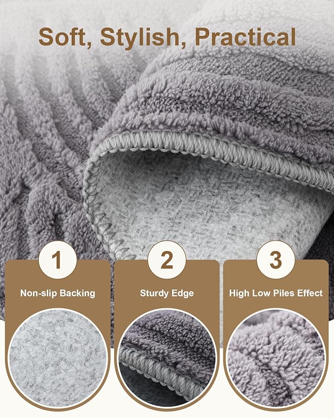 Carvapet 5.2ft Round Abstract Rug Dark Gray Washable High Low Pile Carpet | Soft plush textured rug with non slip backing for living rooms, bedrooms, nurseries and cozy indoor spaces