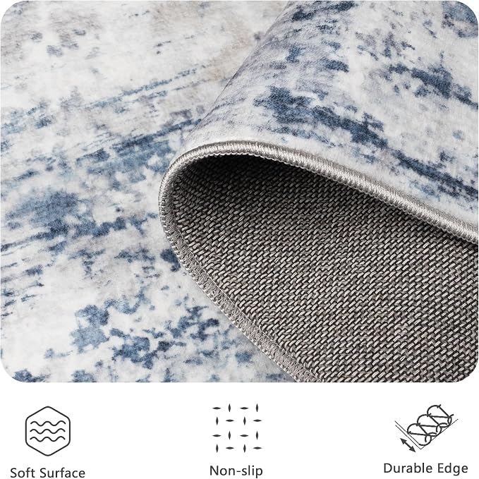 6x9 Area Rugs, Abstract Modern Ultra Soft Washable Rug, Non Slip Carpet with Rubber Back Stain Resistance Rugs for Living Room, Bedroom, Dining Room Decor(Blue & White)