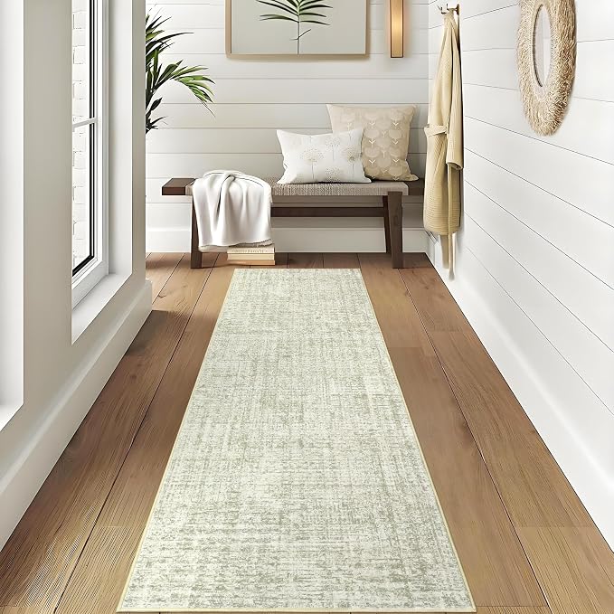 Garvee Solid Runner Rug 2x6 Washable Runners for Hallways Sage Green | Non Slip Kitchen Rugs, Modern Faux Wool Entryway Bathroom Rug Runners, Modern Abstract Rugs for Laundry Room Kitchen Bedroom