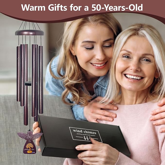 50th Birthday Gifts for Women - 32" Angel Aluminum Wind Chimes for Outside with Harmony Tone, Memorable 50th Birthday Gift for Mom, Unique Wind Chimes for Garden, Patios and Backyard Decor