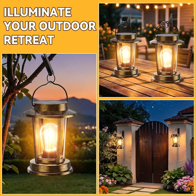Solar Lanterns Outdoor Waterproof 2 Pack , Upgraded Solar Lights Outdoor, Bright Solar Powered Lanterns Decorative, Hanging Solar Lantern for Patio Garden Yard Path Porch Tree Decor(Antique Copper)