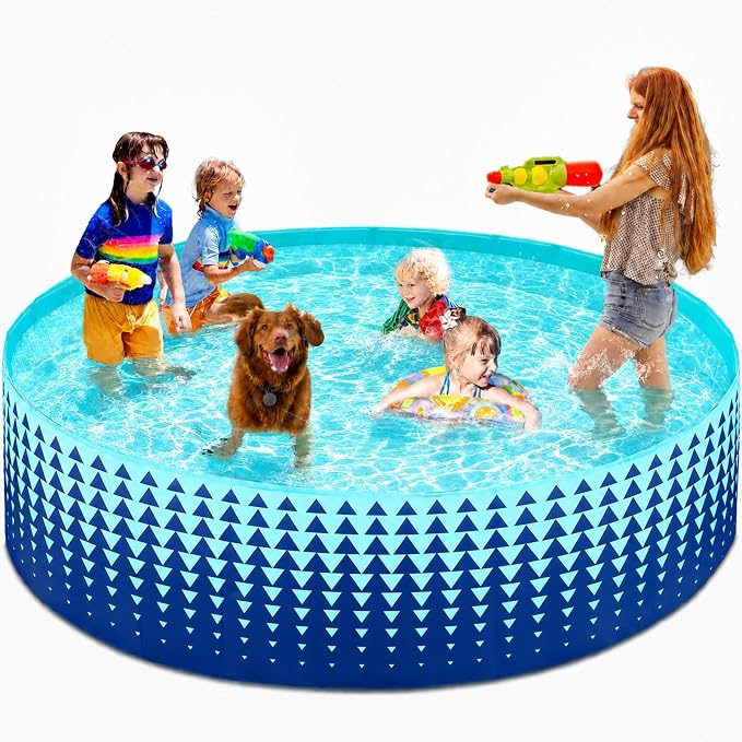 Jasonwell Foldable Dog Kiddie Pool - Hard Plastic Kids Paddling Pool Toddler Baby Swimming Pools for Backyard Collapsible Whelping Box Pet Doggie Cats Wading Pools Bathtub for Puppy Large Dogs 97In,G