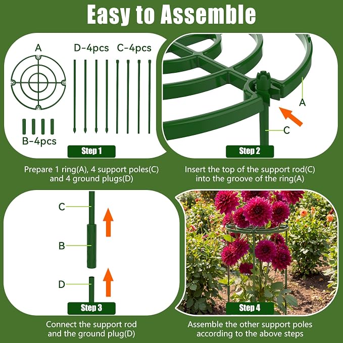 8 Pack Peony Cages and Supports, 11.8" D x 25" H Plant Supports for Outdoor Plants, Peony Support Cage Flower Support Rings, Plant Support Ring for Rose Tomato Hydrangea Strawberry