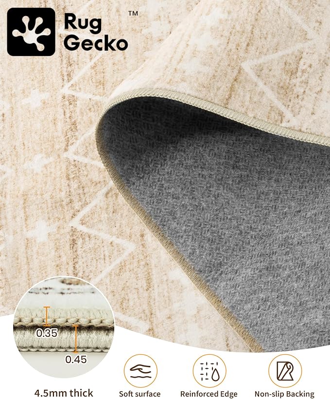 Miukiki 5x7 Washable Area Rug for Living Room, Soft Non Slip Rug Beige | Non-Slip Thin Throw Rug for Bedroom Kitchern Dining Room Office, Low Pile Indoor Floor Carpet with Vintage Pattern 5'x7'
