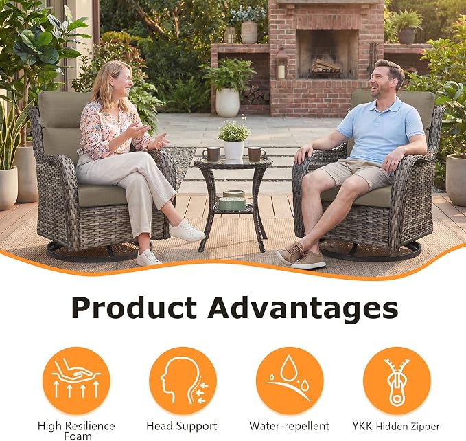 Unimatta Outdoor High Back Chair Cushion Seat Pads, 44 x 21 Inch Water-Repellent & Fade-Resistant Patio Furniture Cushions with Ties for Adirondack, Rocking Chairs, Coffee Brown