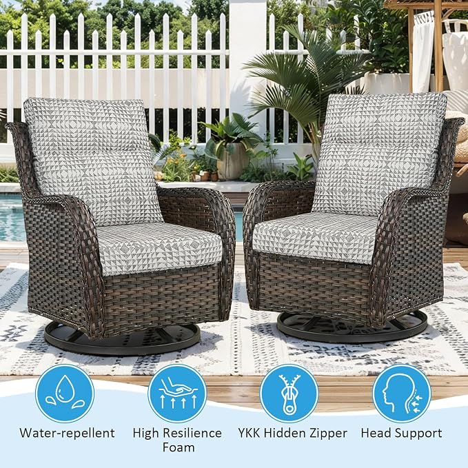 Sunbrella Outdoor Patio Chair Cushions 44x21x3.5 inch, Set of 2 Thicken Comfy Cushions for Rocker Non Slip Fade Shield Water Repellent High Back with Ties, Runa Classic
