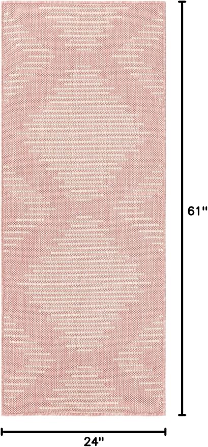 Unique Loom Outdoor Modern Collection Area Rug - Tambor (2' x 5' 1" Runner, Pink/ Ivory)