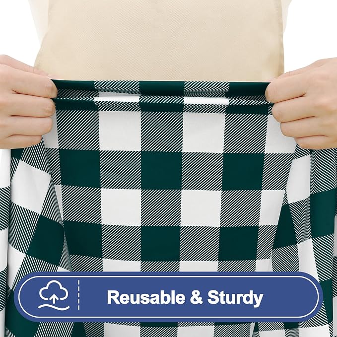 Smiry Picnic Table Cover with Bench Covers, Waterproof Elastic Fitted Tablecloths for 5 Foot Rectangle Tables, Washable Buffalo Plaid Tablecloth for Camping, Outdoor (Emerald Green & White, 30"x60")