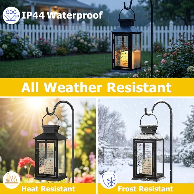 Solar Memorial Lantern Outdoor Waterproof, Sympathy Gifts for Loss of Loved One Mom Dad, Remembrance Grief Condolences Gift for Loss, in Memory of Loved One Gifts