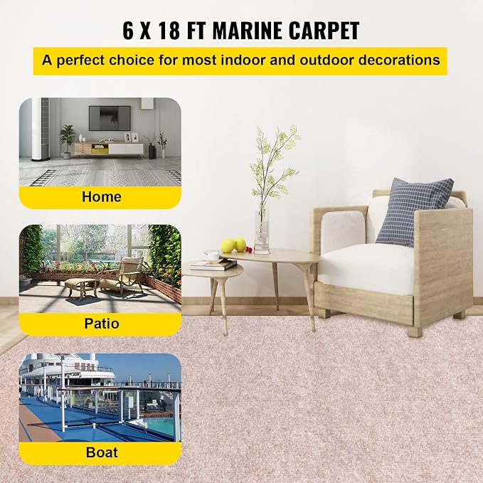 Happybuy 6 ft x 18 ft Brown Marine Carpet for Boats Waterproof - 0.18" Thick Indoor Outdoor Rug Carpet Roll for Home Patio Porch Deck