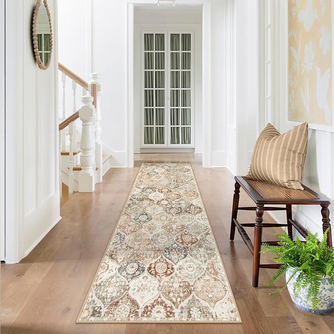 Lahome Moroccan Hallway Rug, 2'5''x8' Kitchen Runner Rugs Non Skid Washable | Runners for Hallways Ultra-Thin Oriental Carpet for Entryway Laundry Room Bedroom Bathroom Elise, Khaki