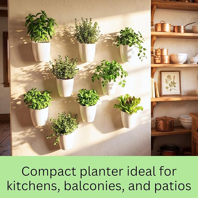 LáLáGreen Wall Planters for Indoor Plants - 10 Pack, 4 Inch Self Watering Planters and Pots, White Wall Mount Planter Plant Holder, Modern Hydroponic Wall Pots Vertical Living Plant Garden Decor