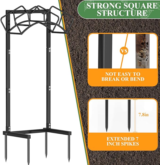Qatsrin Super Stable Garden Hose Holder, Detachable Water Hose Holders Stand Holds 160-Feet Freestanding Hose Storage Hanger Rack for Outside Yard Lawn Farm (Black)