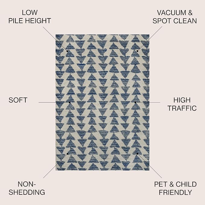 JONATHAN Y Aisha Moroccan Triangle Geometric Cream/Navy Indoor Area Rug, 5x8, Contemporary, Modern, Easy-Cleaning for Living Room, Bedroom, Kitchen, Pet Friendly, Non-Shedding (MOH206D-5)