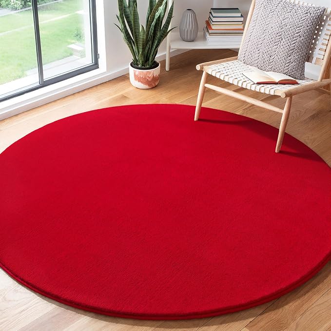 Amearea Red Round Area Rug 5ft Washable Circle Rugs for Bedroom Living Room | Fluffy Indoor Thickened Memory Foam Rug, Non Slip Minimalist Circular Carpet for Kids Boys Girls Dorm Nursery Room Decor