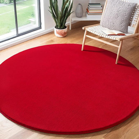 Amearea Red Round Area Rug 5ft Washable Circle Rugs for Bedroom Living Room | Fluffy Indoor Thickened Memory Foam Rug, Non Slip Minimalist Circular Carpet for Kids Boys Girls Dorm Nursery Room Decor
