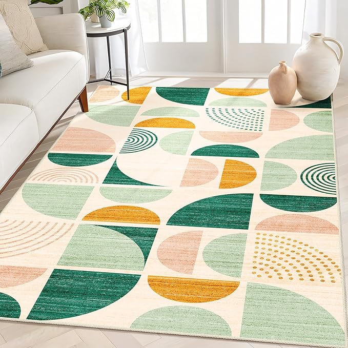 Green Rug Boho Washable,4x6.5 Area Rugs for Bedroom Entryway Living Room Bedside,Small Throw Floor Carpet Non Slip Soft Indoor Modern Abstract Sage Green