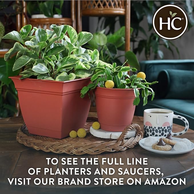 The HC Companies 20 Inch Eclipse Round Planter Pots with Drainage Holes & Attached Saucer, Lightweight UV-Resistant Plastic Indoor & Outdoor Planters, 2-Pack Flower Pots, Garden Home Decor, Warm Gray