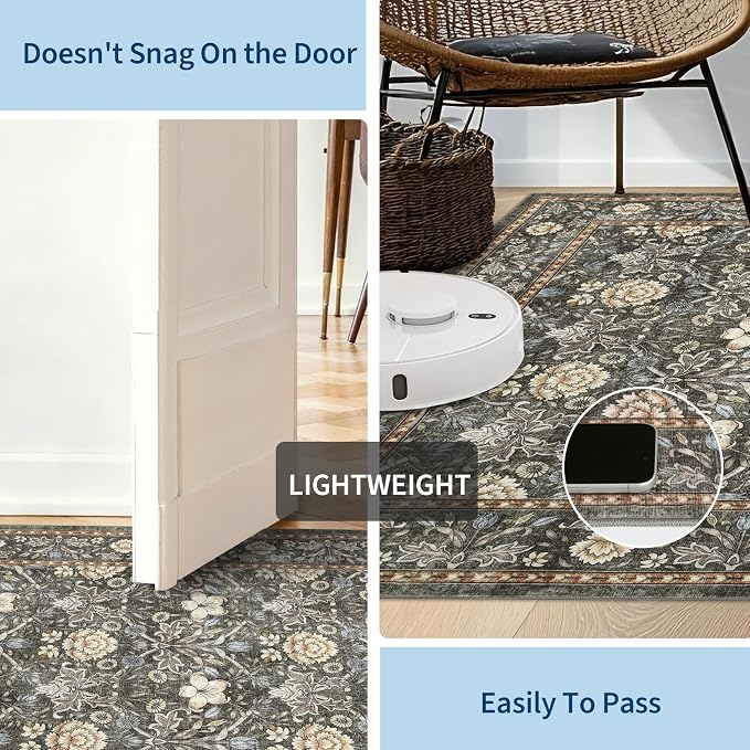 GarveeHome Small Entryway Rug, 2x3 Washable Front Door Rug Indoor Entrance Floral Carpet Non-Slip Low Pile Throw Rugs for Kitchen Floor, Powder Room, Entry, Bathroom, Kids Room