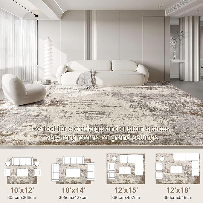 UERMEI 10x14 Area Rug Living Room Rugs - Washable Neutral Modern Abstract Soft Thin Rug Indoor Floor No Slip Rug Carpet for Bedroom Under Dining Table Home Office Decor - Brown/Grey/Beige