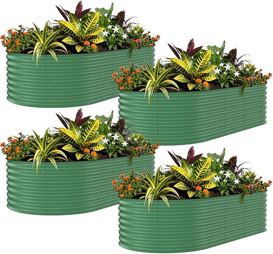 Garvee 4 Pack Galvanized Raised Garden Beds - 8x4x2ft Planter Box for Vegetables, Flowers, Rust-Resistant Garden Box, Easy Assembly Raised Beds, Durable Planters for Outdoor Plants, Green